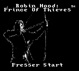 Robin Hood Prince of Thieves title screen for GameBoy